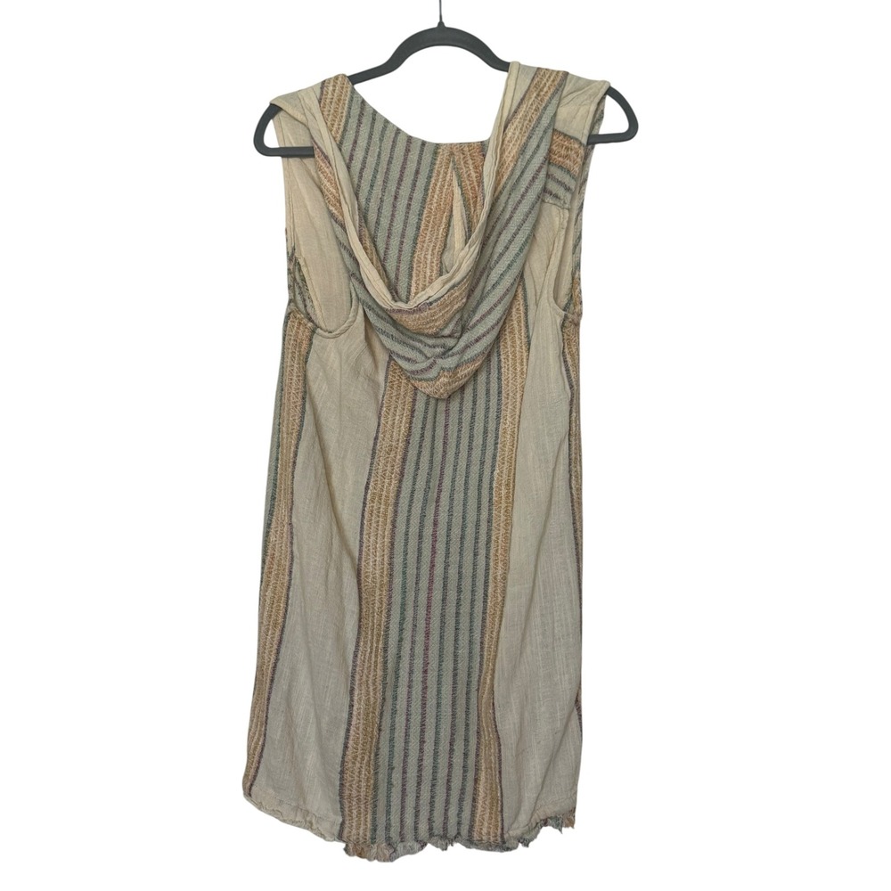 Free People Sleeveless Hooded Tunic Dress Striped Boho Raw Hem Rustic Chic XS - Picture 9 of 10